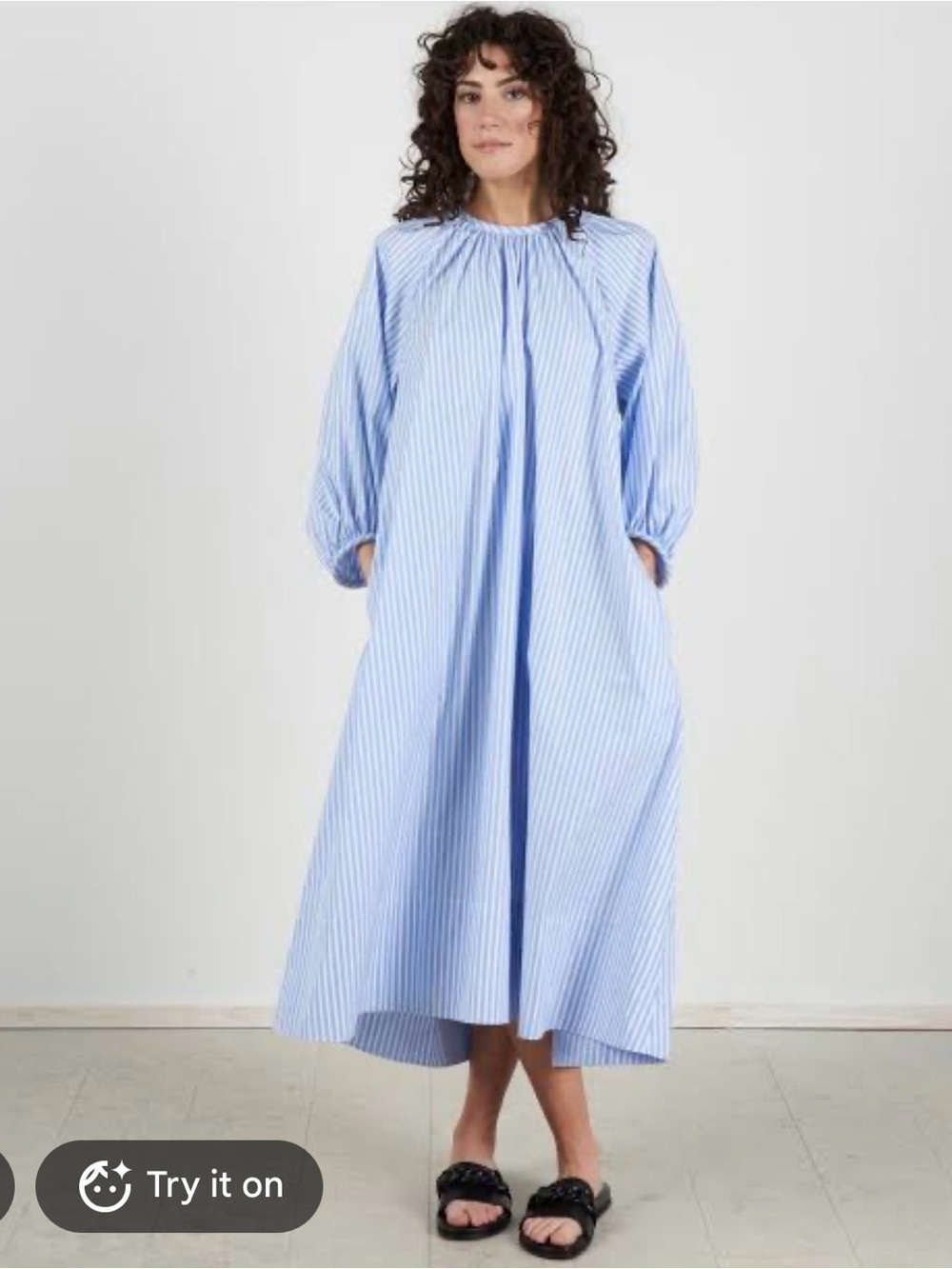 Tibi Light Blue & White Striped Maxi Dress